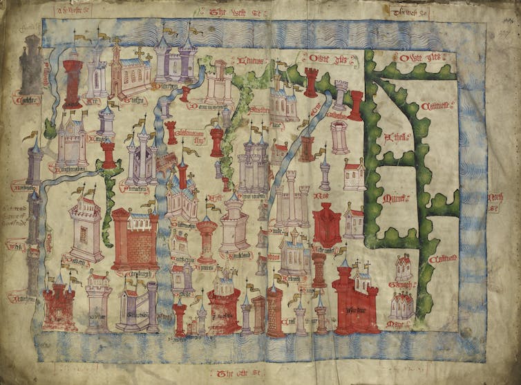 A hand-drawn map of Scotland showing its castles